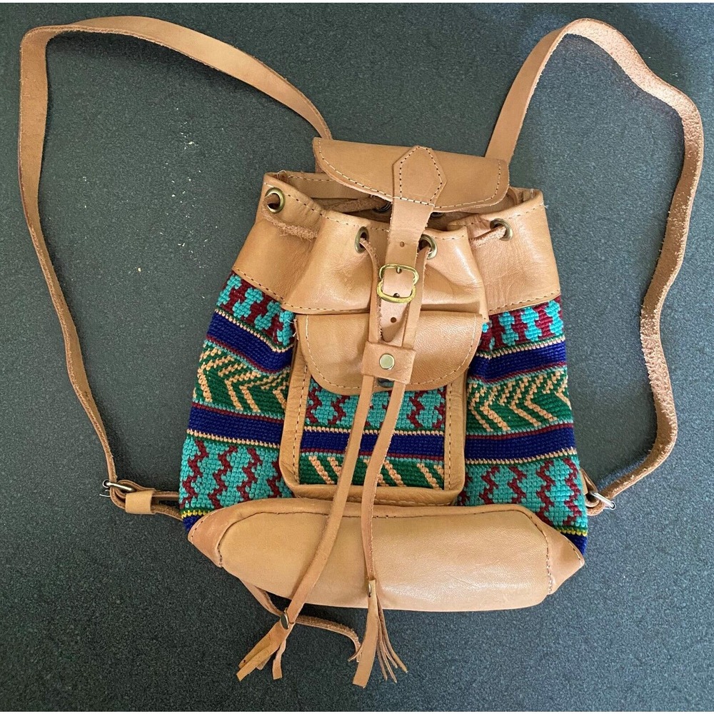 Leather with Tapestry Purse/Backpack Native Western 10" x 9"